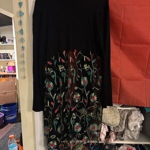 Kim & Cami Black Sweater with Floral Embroidery